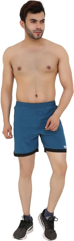 Solid, Color Block Men Blue Regular Shorts, Gym Shorts, Cycling Shorts, Running Shorts