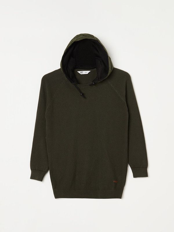 Boys Striped Round Neck Green Sweater