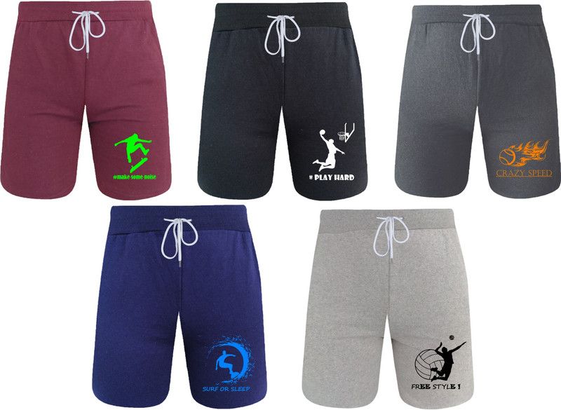 Pack of 5 Graphic Print Men Multicolor Basic Shorts