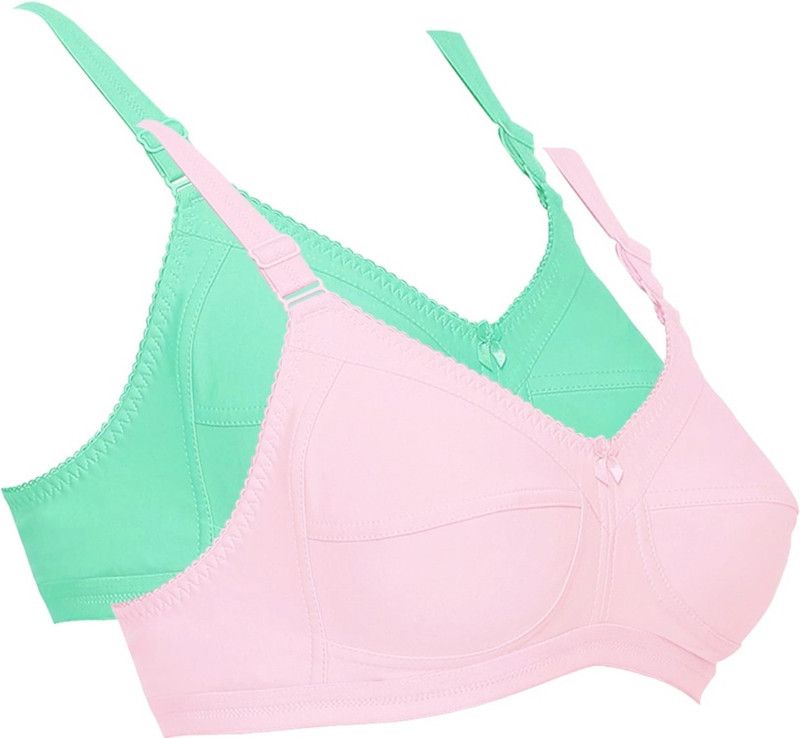 Pack of 2 Women Full Coverage Non Padded Bra  (Green, Pink)