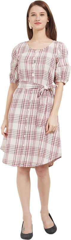 Women A-line Pink, Beige Dress