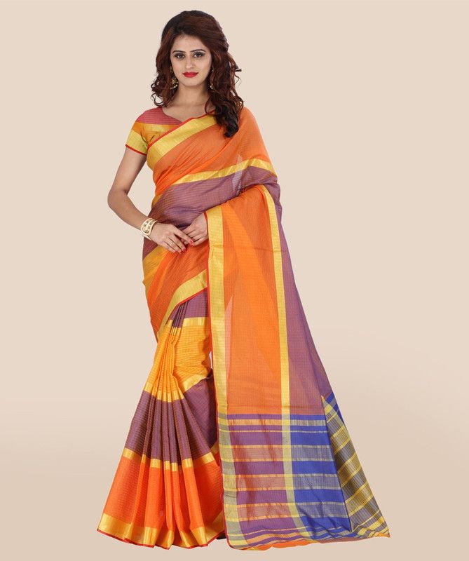 Striped Bollywood Tussar Silk Saree  (Orange)