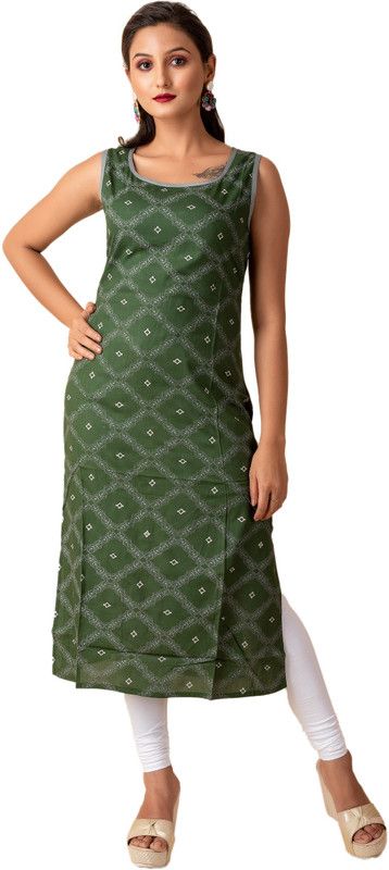 Women Printed Viscose Rayon Straight Kurta  (Dark Green, Grey)