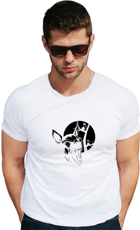 black alien fox Couple Graphic Print Round Neck Cotton Blend White T-Shirt
