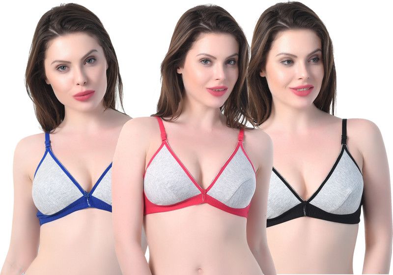 Pack of 3 Women T-Shirt Non Padded Bra  (Blue, Grey)