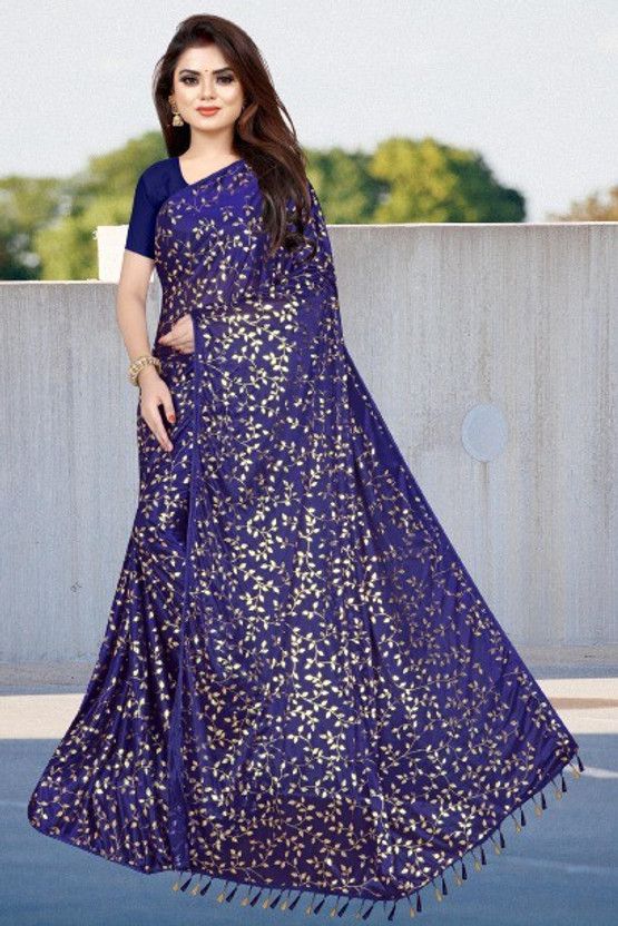 Self Design Bhagalpuri Lycra Blend Saree  (Dark Blue)