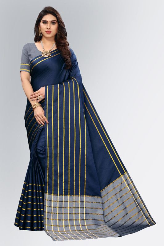 Mysore Cotton Blend Saree  (Dark Blue)