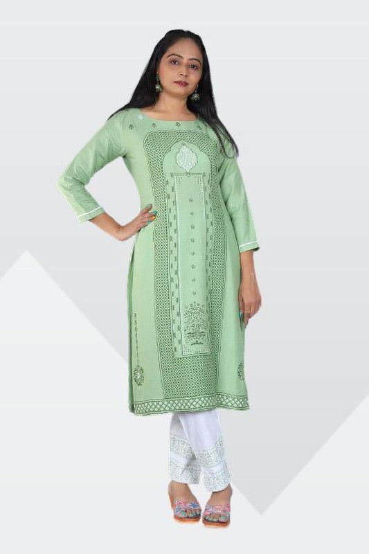 Women Applique Viscose Rayon A-line Kurta  (Light Green)