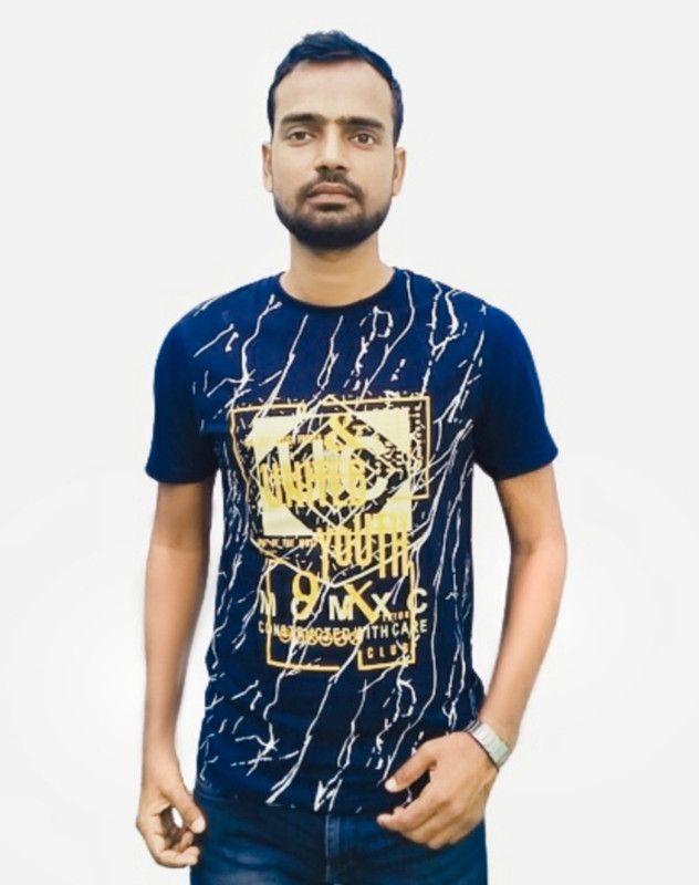 Men Round Neck Dark Black, T-Shirt Couple Printed Round Neck Pure Cotton White, Blue, Yellow T-Shirt