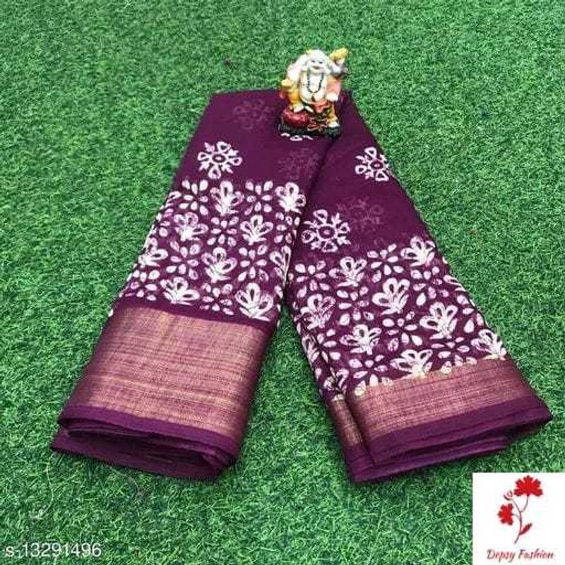 Patola Cotton Blend Saree  (Purple)