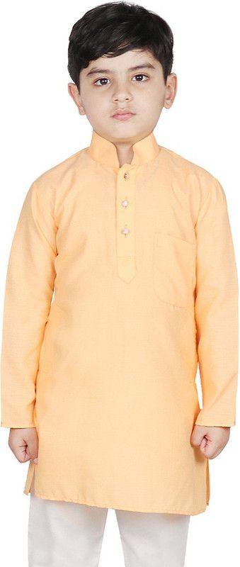 Boys Solid Cotton Blend Ethnic Dress  (Orange)