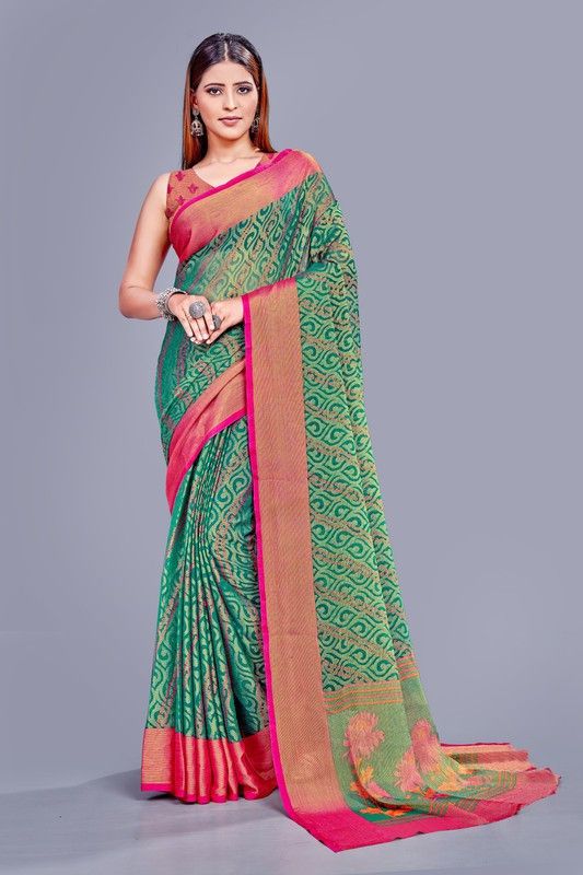 Applique Daily Wear Brasso Saree  (Green)