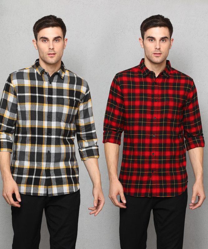 Men Slim Fit Checkered Casual Shirt  (Pack of 2)