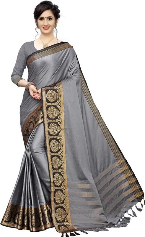 Dharmavaram Silk Blend Saree  (Grey)