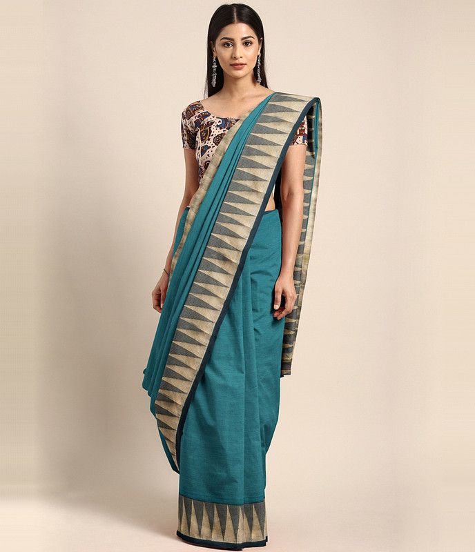 Printed Narayanpet Pure Cotton Saree  (Blue)
