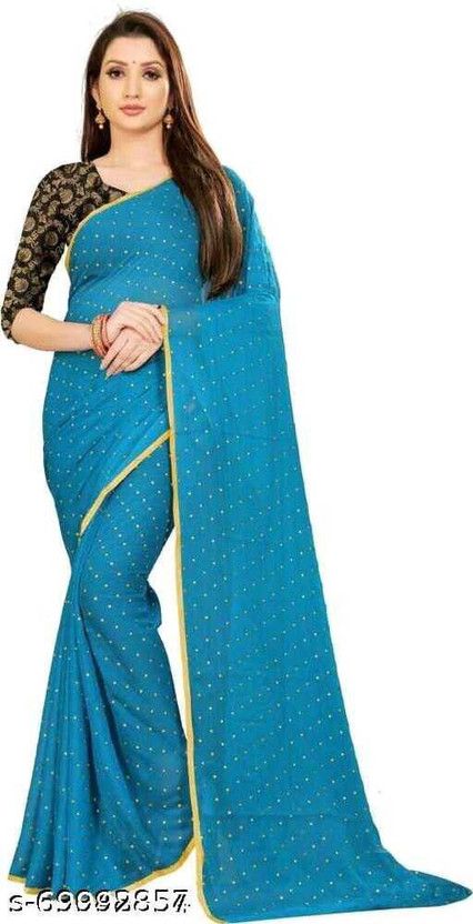 Floral Print Mysore Nylon Saree  (Light Blue)