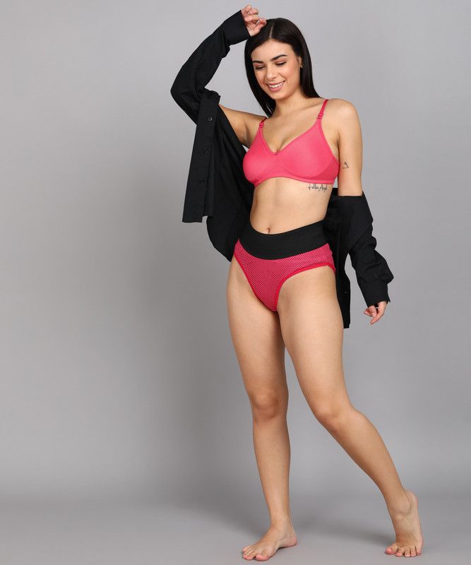 Bra & Panty Set Self Design Pink, Pink Lingerie Set