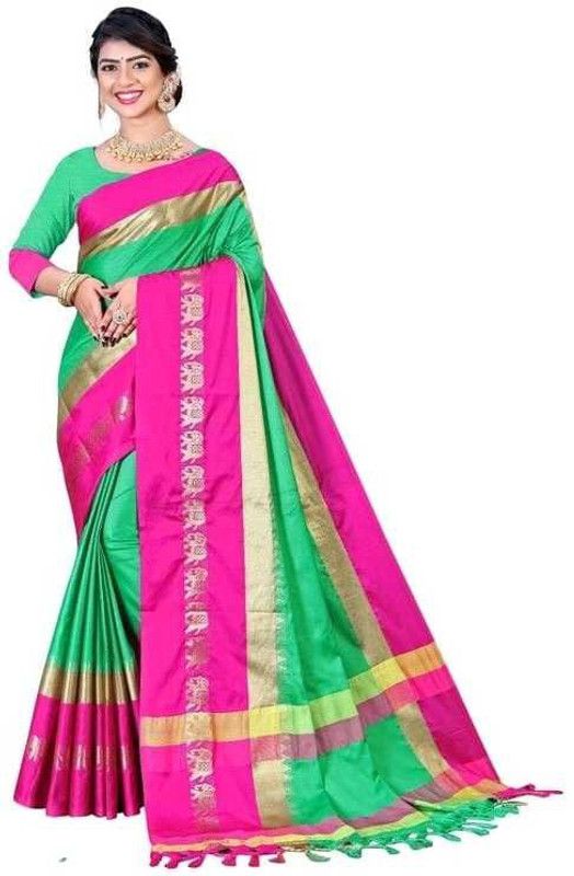 Striped Venkatagiri Cotton Silk Saree  (Black)