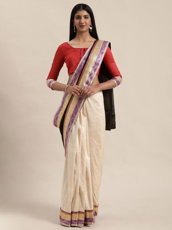 Assam Silk Silk Blend Saree  (Beige)