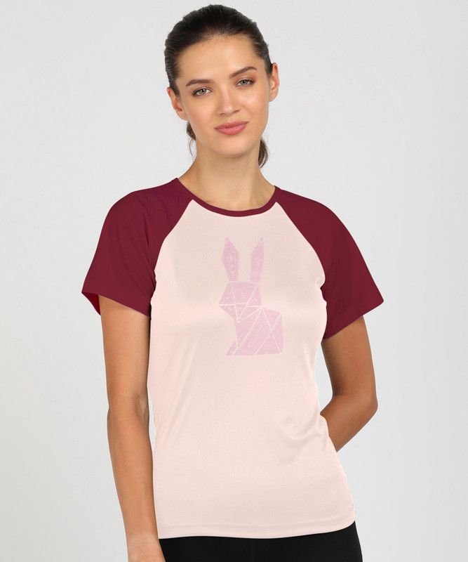 Women Colorblock Round Neck Polyester Red, Pink T-Shirt