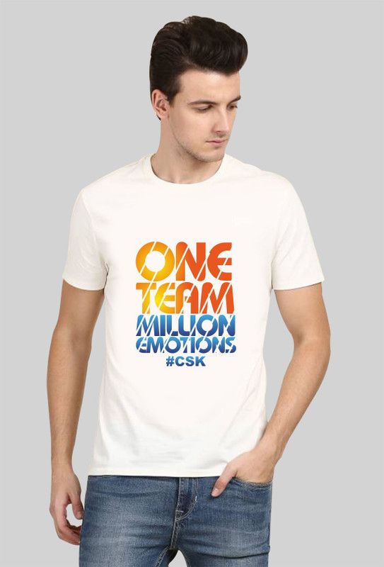T-OneTeamMillion_M Men Printed Round Neck Polyester White T-Shirt