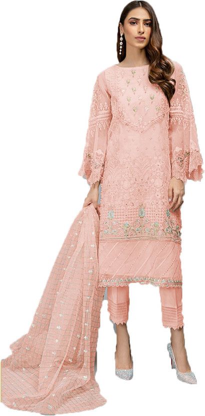Semi Stitched Organza Kurta & Palazzo Material Embroidered