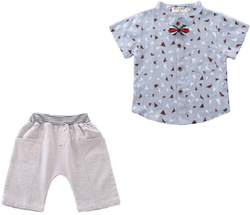 Boys Party(Festive) Shirt Pant  (Grey)