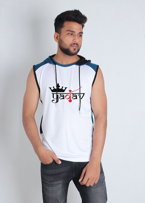 Men Printed Hooded Neck Poly Cotton Multicolor T-Shirt