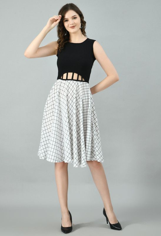 Women Skater Black, White Dress