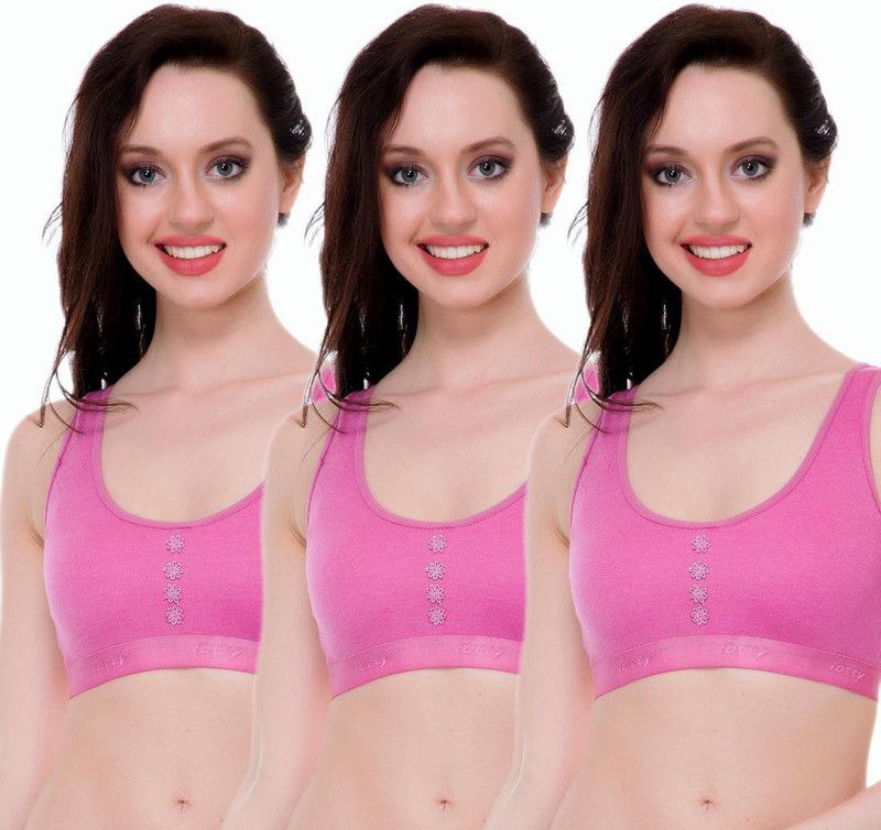 Pack of 3 Women Sports Non Padded Bra  (Pink)