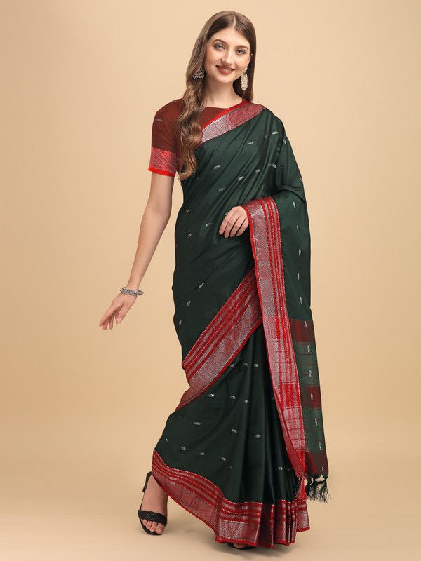 Woven Kanjivaram Pure Silk Saree  (Dark Green)