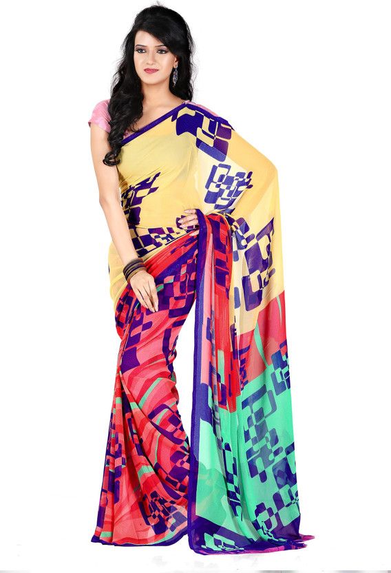 Graphic Print Daily Wear Georgette Saree  (Multicolor)