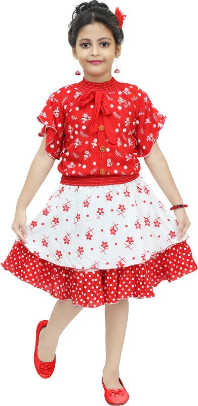 Girls Party(Festive) Skirt Top  (Red)
