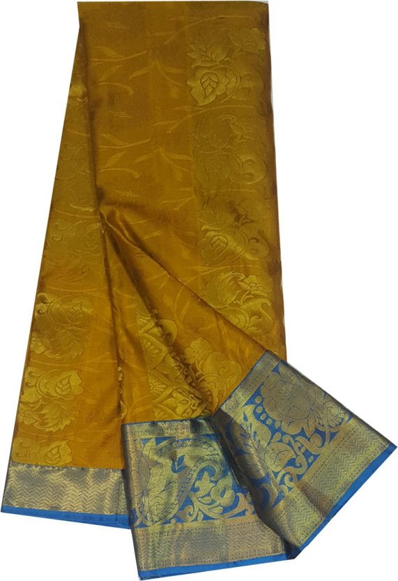 Woven Kanjivaram Pure Silk Saree  (Gold)