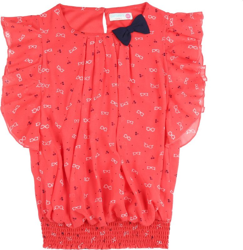 Girls Casual Poly Georgette Blouson Top  (Pink, Pack of 1)