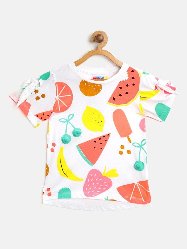 Girls Casual Cotton Blend Top  (White, Pack of 1)