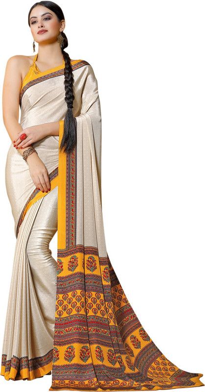 Floral Print Bhagalpuri Crepe Saree  (Beige, Yellow)