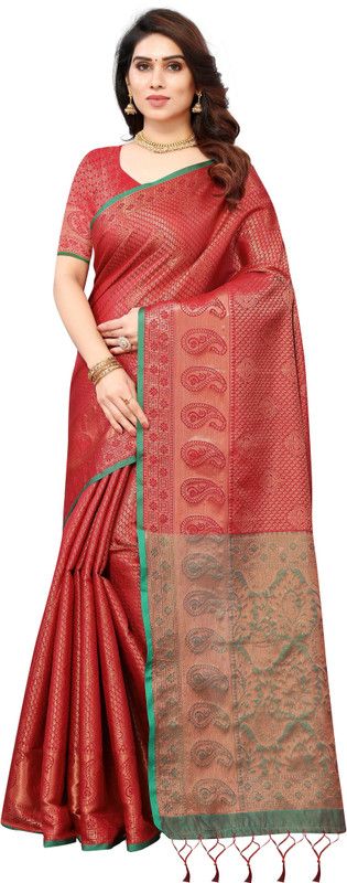 Printed Kanjivaram Pure Silk, Art Silk Saree  (Red)