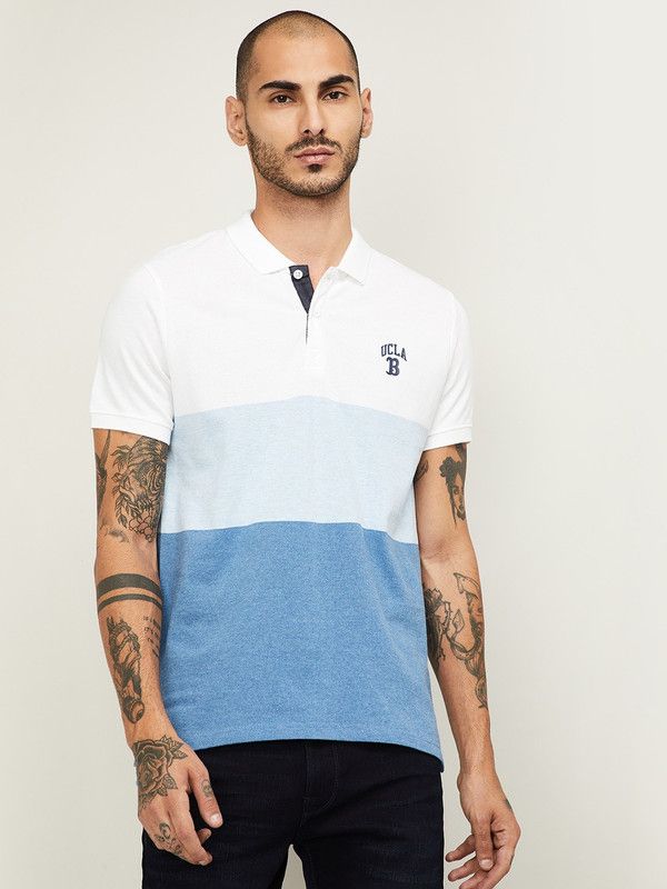 Men Color Block Polo Neck Reversible Cotton Blend Blue T-Shirt