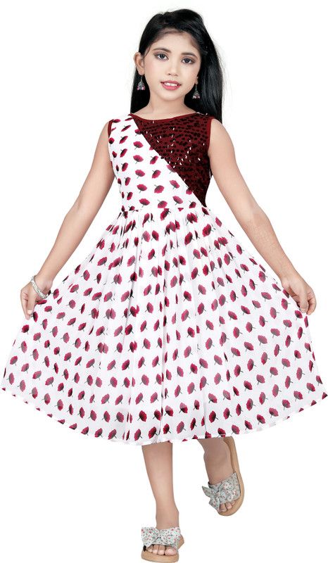 Girls Below Knee Party Dress  (Maroon, Sleeveless)