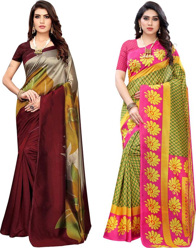 Floral Print, Geometric Print, Printed Daily Wear Cotton Silk Saree  (Multicolor)