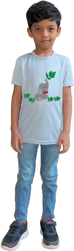 Boys & Girls Printed Polyester T Shirt  (Grey, Pack of 1)
