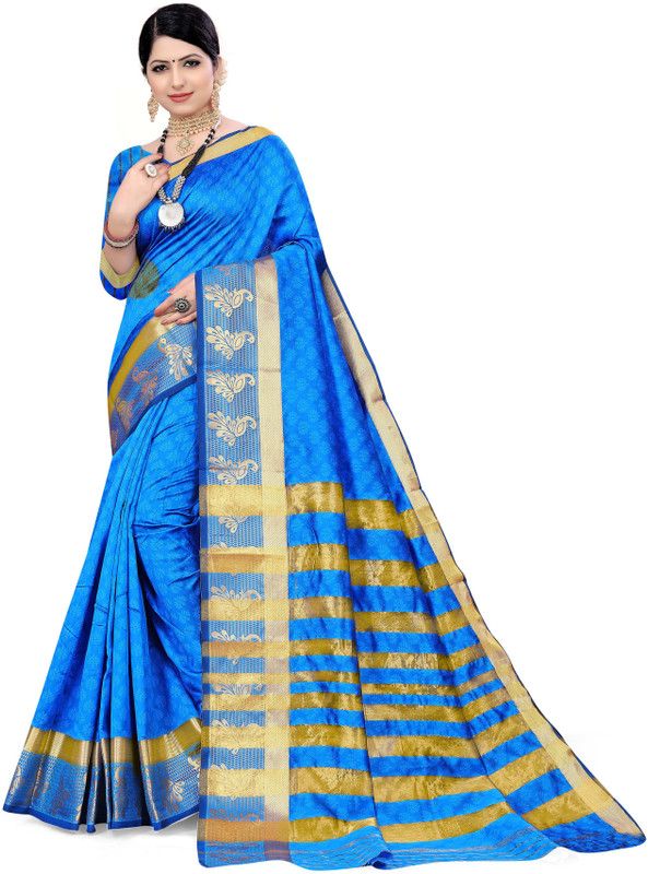 Kanjivaram Cotton Silk Saree  (Light Blue)