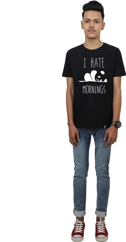 I Hate Mornings-01-2019-BLK Men Graphic Print Round Neck Cotton Blend Black T-Shirt
