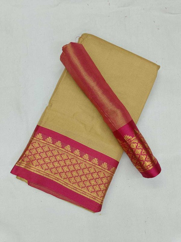 Self Design Paithani Cotton Silk Saree  (Cream)