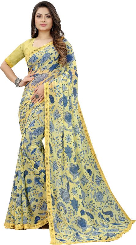 Floral Print Dharmavaram Georgette Saree  (Green)