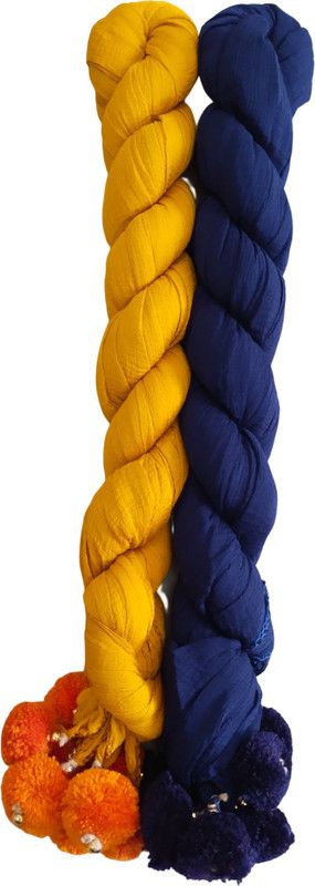Chiffon Solid, Woven Yellow, Dark Blue Women Dupatta