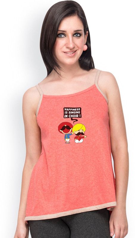 Casual Sleeveless Printed Women Brown, Orange Top