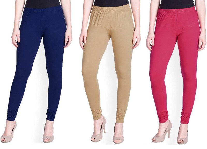 FLORECER Churidar Ethnic Wear Legging  (Blue, Beige, Purple, Solid)