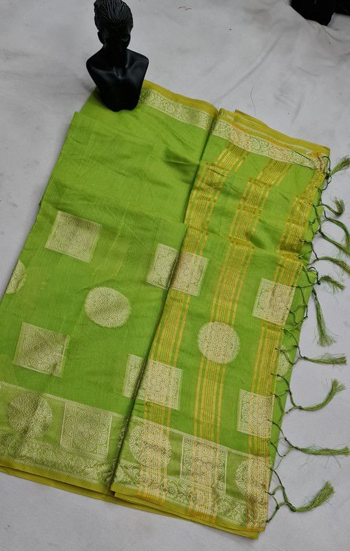 Woven Lugade Cotton Blend, Cotton Silk Saree  (Green)